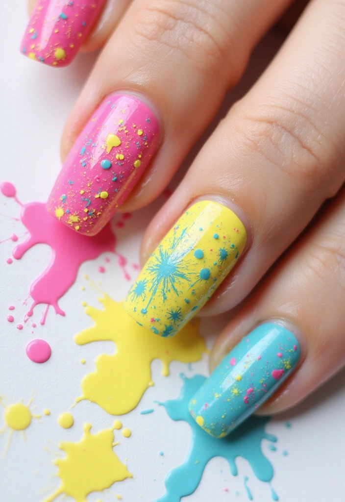 20 Trendy Abstract Art Nails You Need to Try This Season (Get Ready to Stand Out!) - 5. Splatter Paint Fun