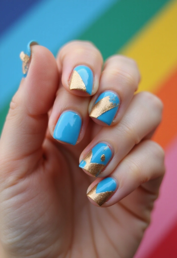 20 Unique Blue and Gold Nail Ideas That Will Blow Your Mind (And Perfect for Any Season!) - 14. Color Block Fun
