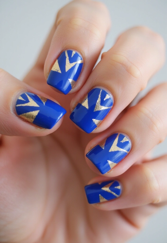 20 Unique Blue and Gold Nail Ideas That Will Blow Your Mind (And Perfect for Any Season!) - 4. Bold Geometric Patterns