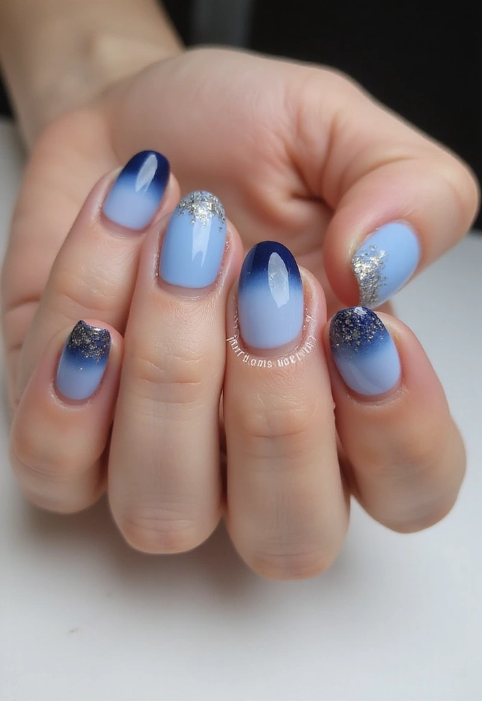 20 Unique Blue and Gold Nail Ideas That Will Blow Your Mind (And Perfect for Any Season!) - 9. Ombre Delight