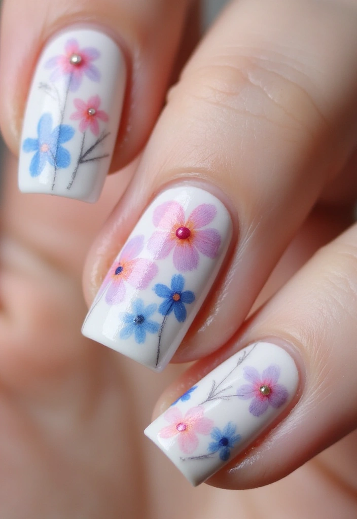 21 Gorgeous Spring 3D Nail Art Ideas to Bloom Your Manicure in 2025! - 10. Serene Watercolor Blooms