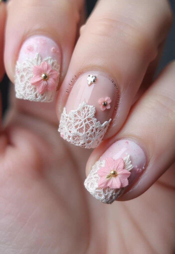 21 Gorgeous Spring 3D Nail Art Ideas to Bloom Your Manicure in 2025! - 18. Vintage Floral Lace