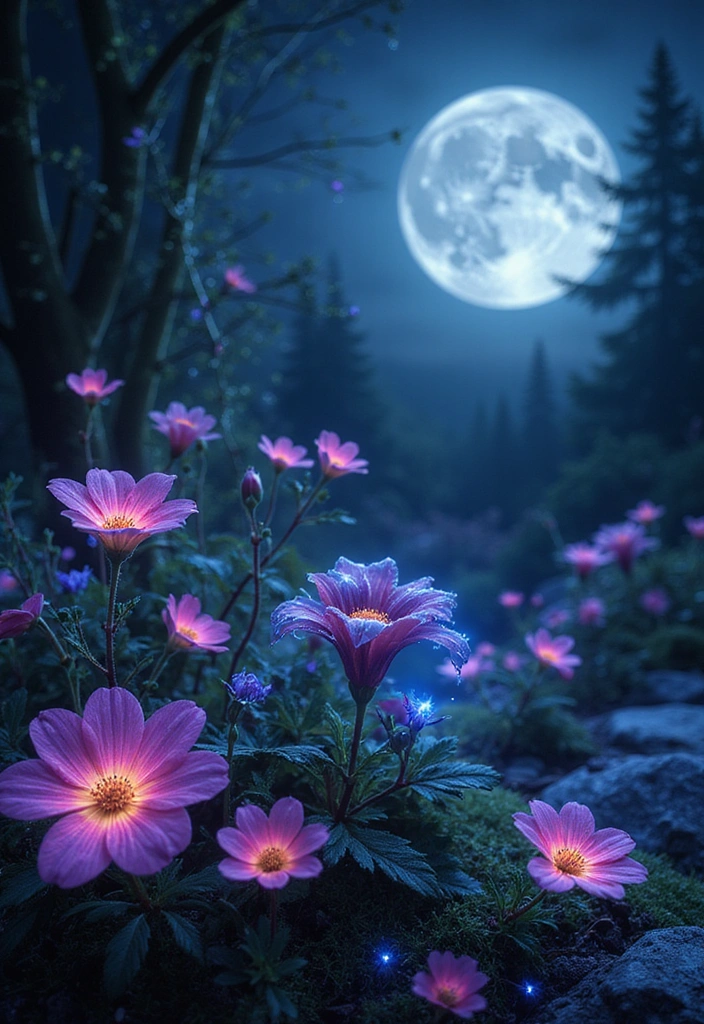 21 Gorgeous Spring 3D Nail Art Ideas to Bloom Your Manicure in 2025! - 20. Ethereal Moonlit Garden