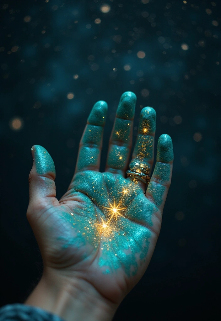 21 Gorgeous Turquoise and Gold Nail Designs for 2025 (Glam Up Your Look!) - 15. Turquoise and Gold Starry Night