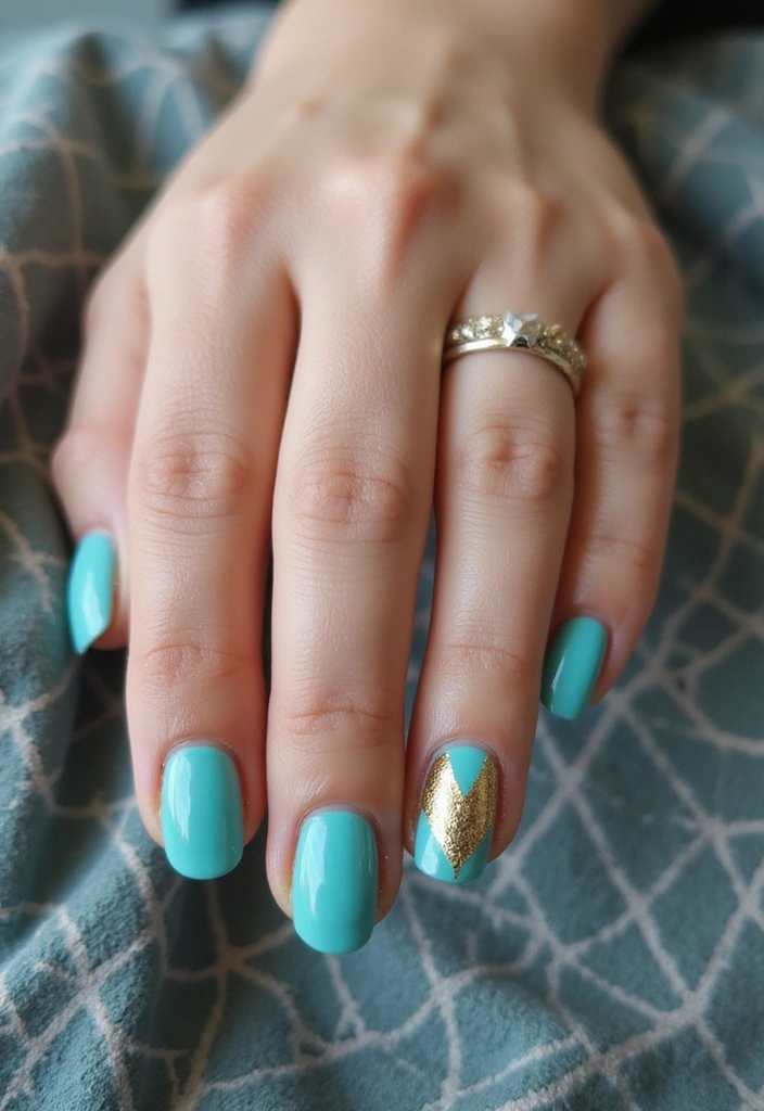 21 Gorgeous Turquoise and Gold Nail Designs for 2025 (Glam Up Your Look!) - 2. Geometric Patterns in Turquoise and Gold