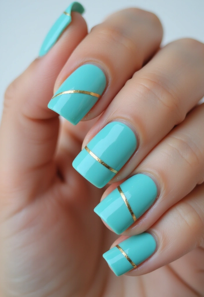 21 Gorgeous Turquoise and Gold Nail Designs for 2025 (Glam Up Your Look!) - 4. Minimalist Turquoise and Gold Stripes