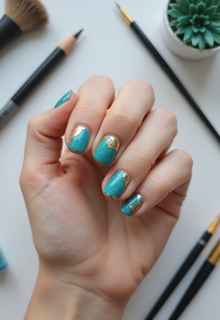 21 Gorgeous Turquoise and Gold Nail Designs for 2025 (Glam Up Your Look!) - 8. Turquoise Negative Space Nails