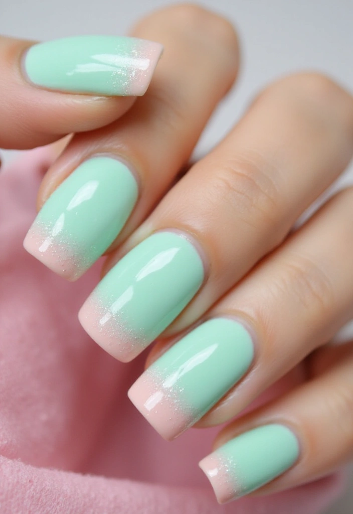 21 Mint Green and Baby Pink Nail Art Ideas You Can't Resist! - 1. Mint Green Ombre with Baby Pink Tips
