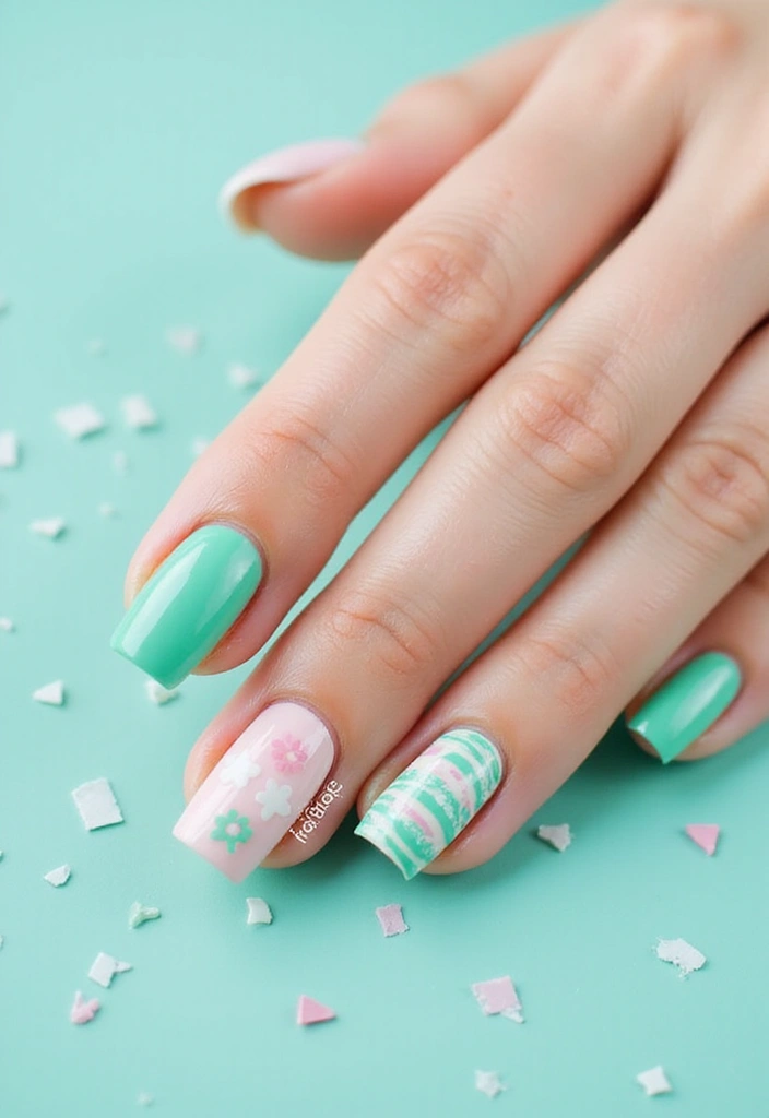 21 Mint Green and Baby Pink Nail Art Ideas You Can't Resist! - 10. Nail Art Decals