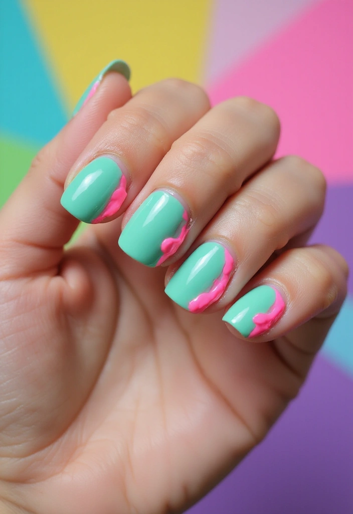 21 Mint Green and Baby Pink Nail Art Ideas You Can't Resist! - 11. Neon Accents