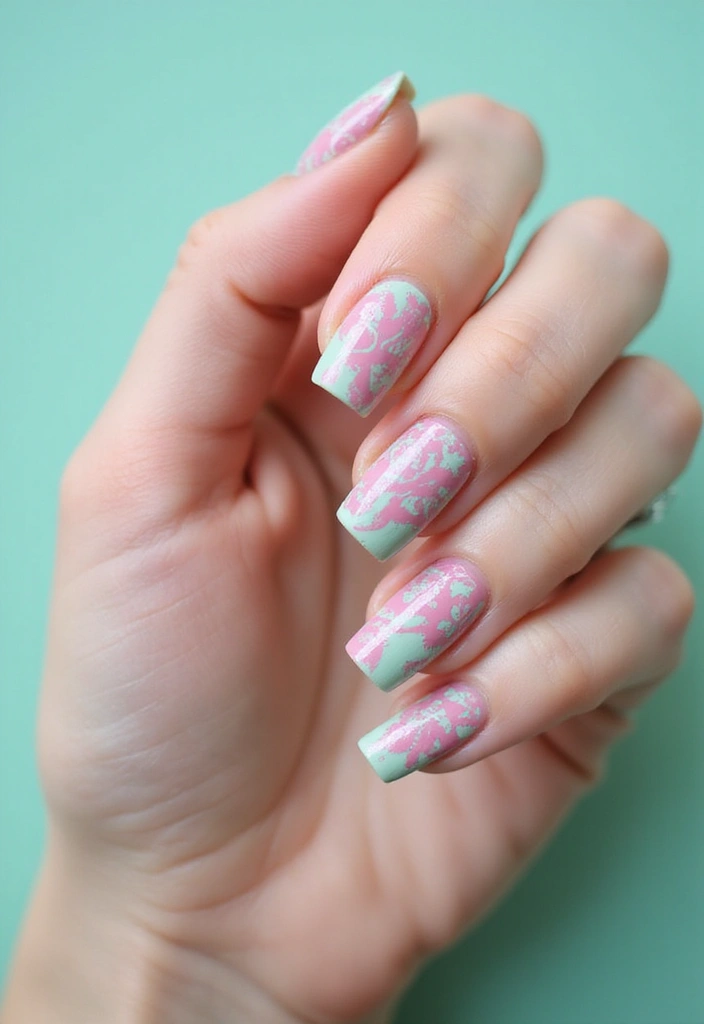 21 Mint Green and Baby Pink Nail Art Ideas You Can't Resist! - 12. Stamping Nail Art