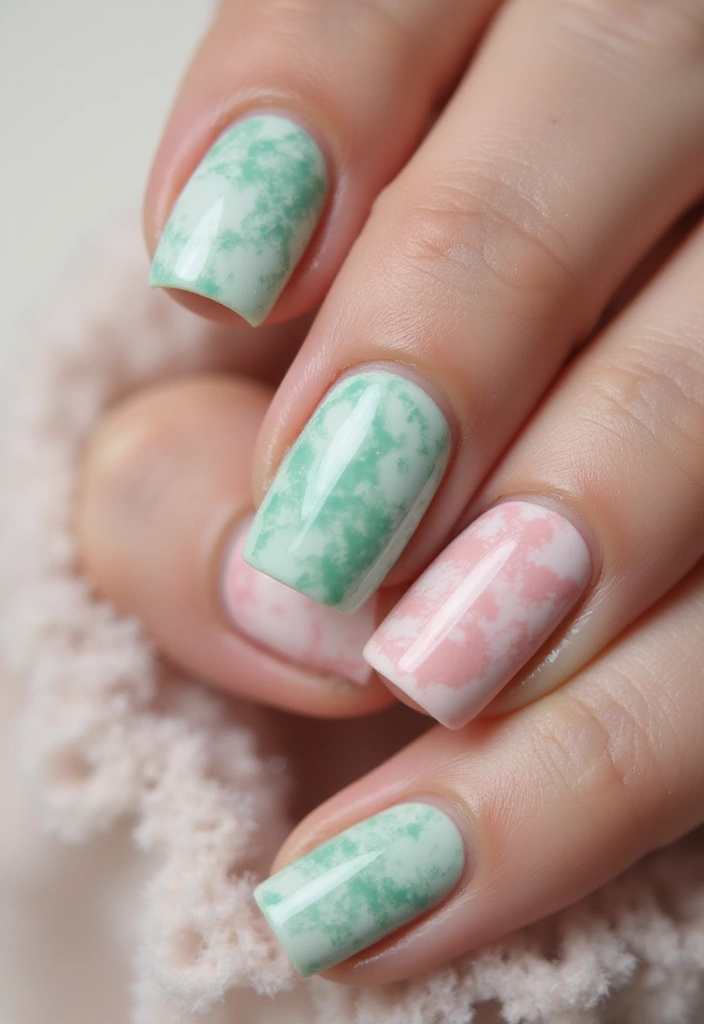 21 Mint Green and Baby Pink Nail Art Ideas You Can't Resist! - 13. Marble Effect