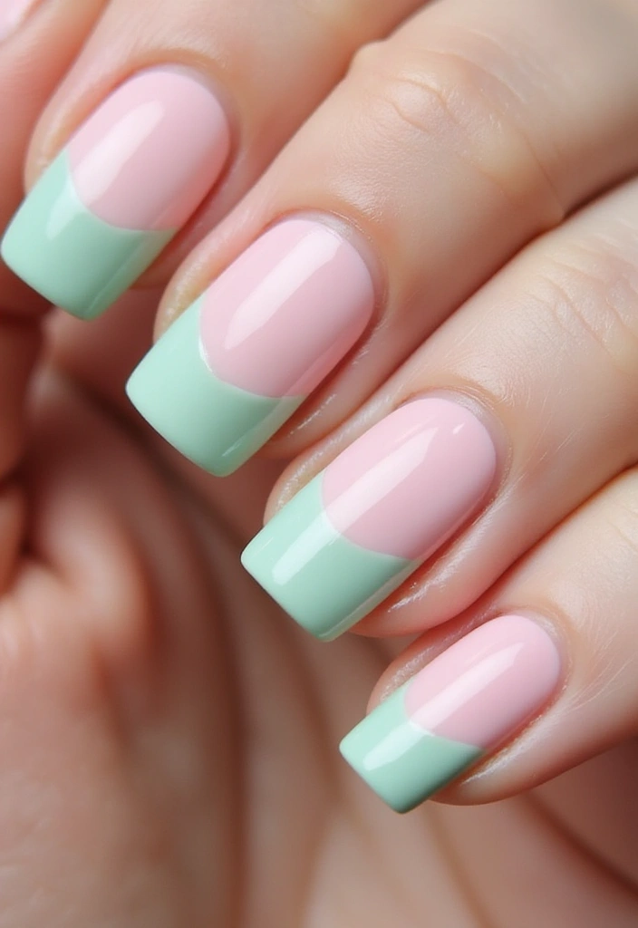 21 Mint Green and Baby Pink Nail Art Ideas You Can't Resist! - 14. Reverse French Manicure