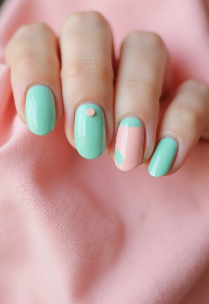 21 Mint Green and Baby Pink Nail Art Ideas You Can't Resist! - 16. Color Blocked Nails