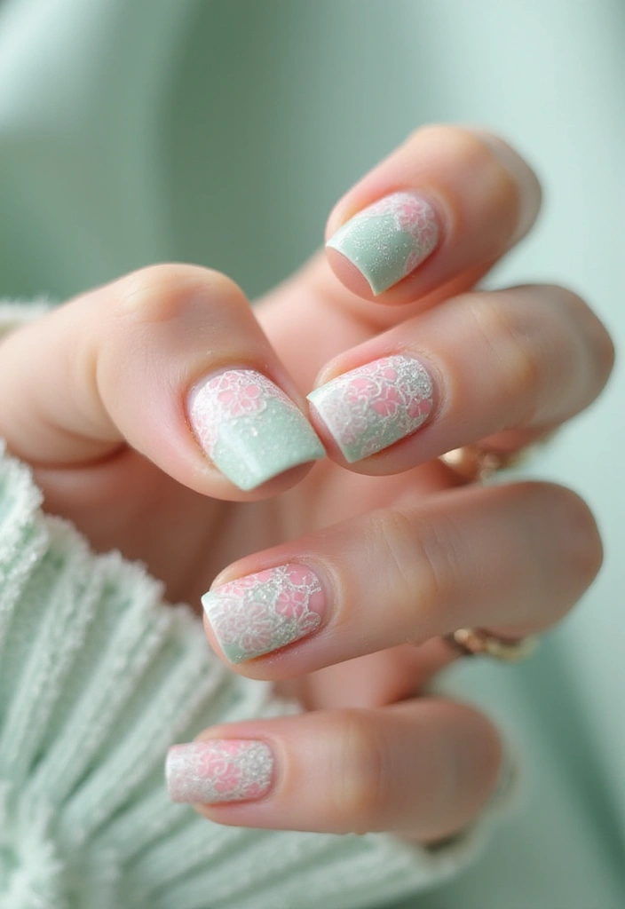 21 Mint Green and Baby Pink Nail Art Ideas You Can't Resist! - 17. Lace Nail Art