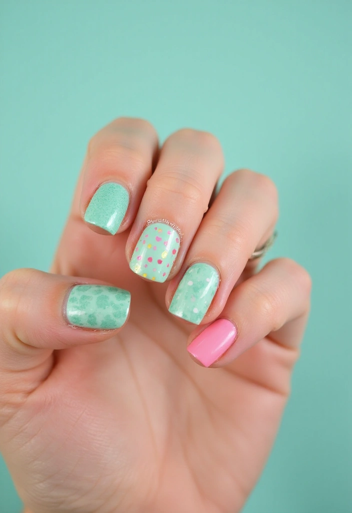 21 Mint Green and Baby Pink Nail Art Ideas You Can't Resist! - 18. Mixed Patterns