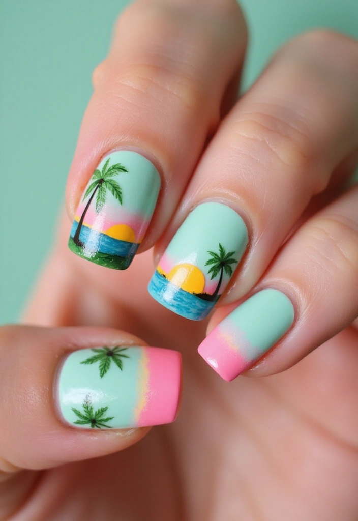 21 Mint Green and Baby Pink Nail Art Ideas You Can't Resist! - 20. Tropical Vibes