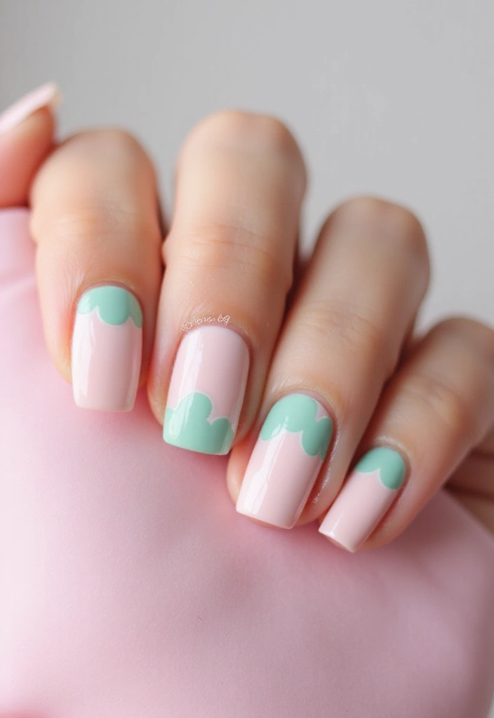 21 Mint Green and Baby Pink Nail Art Ideas You Can't Resist! - 21. Whimsical Clouds