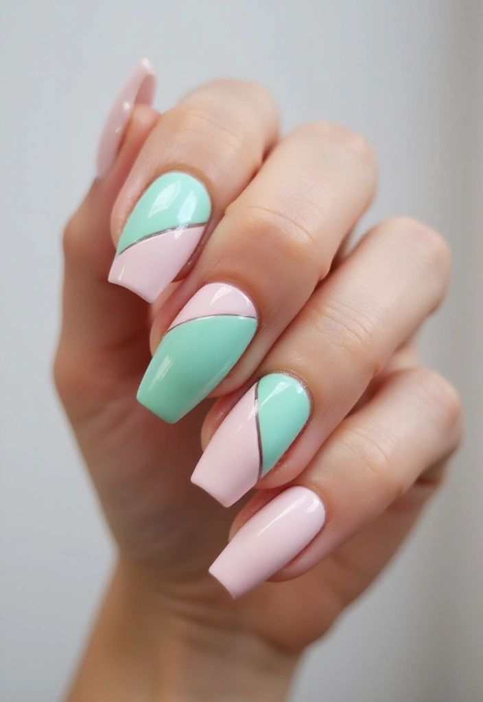 21 Mint Green and Baby Pink Nail Art Ideas You Can't Resist! - 3. Geometric Mint Green and Baby Pink