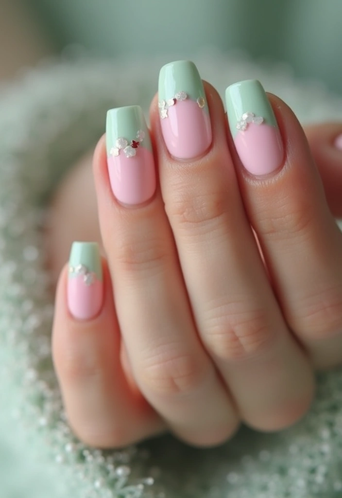 21 Mint Green and Baby Pink Nail Art Ideas You Can't Resist! - 5. French Tip with a Twist