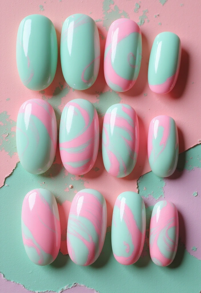 21 Mint Green and Baby Pink Nail Art Ideas You Can't Resist! - 6. Abstract Swirls