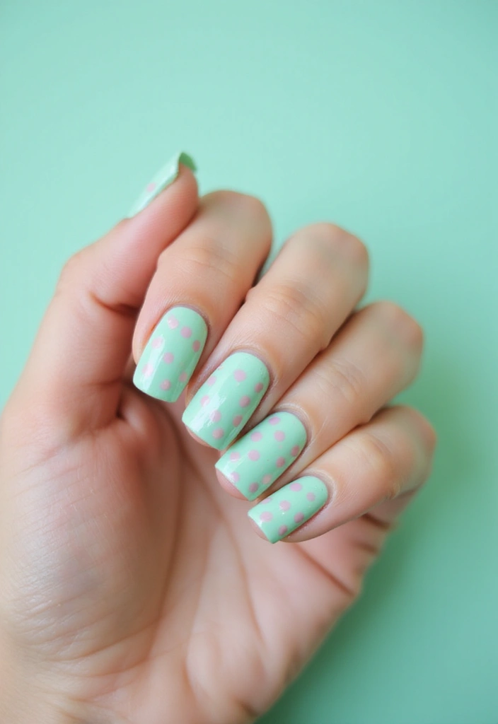 21 Mint Green and Baby Pink Nail Art Ideas You Can't Resist! - 7. Polka Dots Delight
