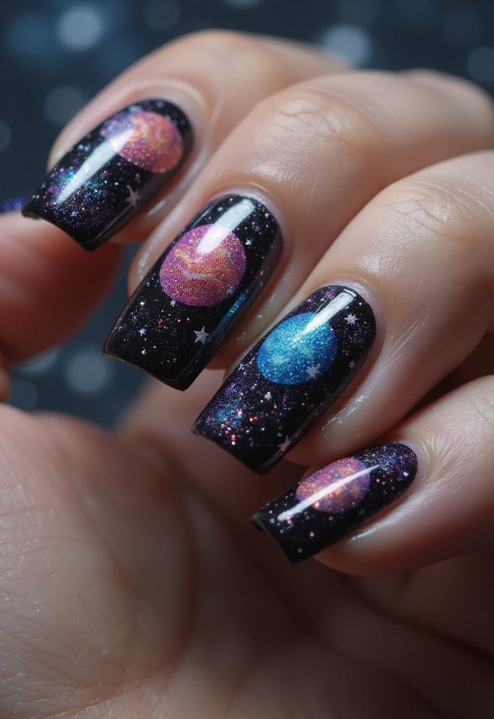 22 Creative Reflective Nail Art Ideas for 2025 That Will WOW Everyone! - 21. Reflective Cosmic Nails