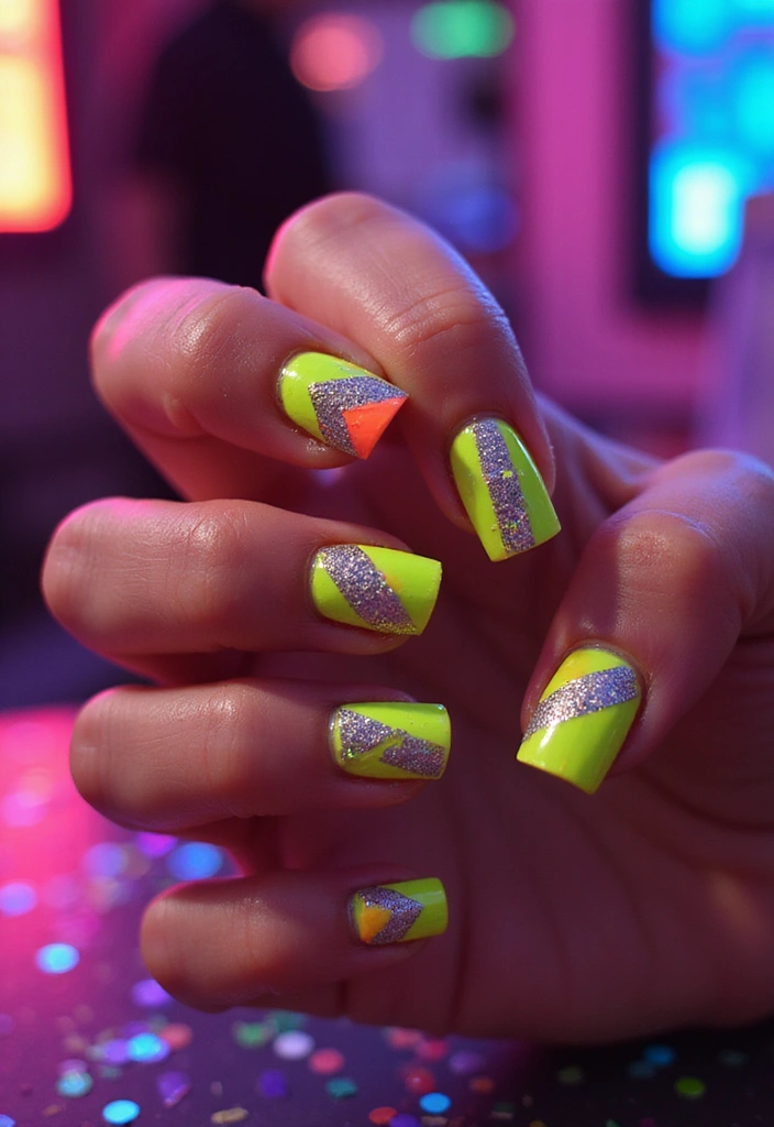 22 Creative Reflective Nail Art Ideas for 2025 That Will WOW Everyone! - 7. Neon Reflective Accents