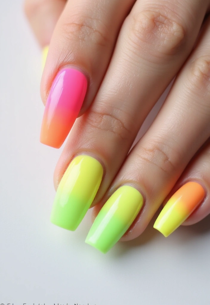25 Dazzling Neon Nail Ideas for 2025 That Will Leave Everyone Staring! - 1. Neon Rainbow Ombre