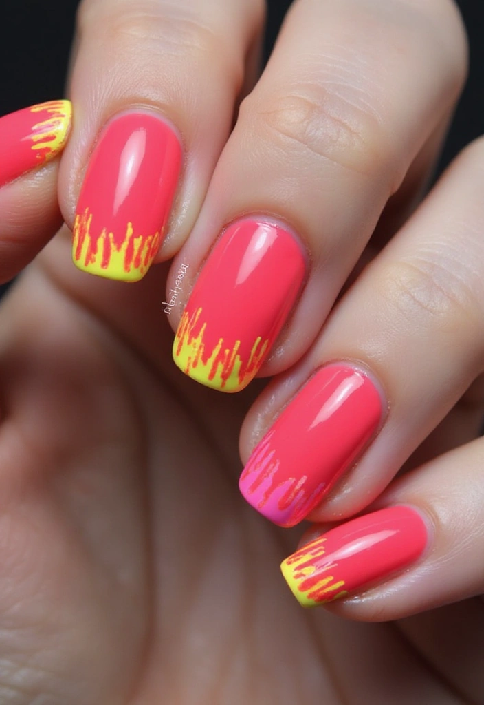25 Dazzling Neon Nail Ideas for 2025 That Will Leave Everyone Staring! - 12. Neon Drip Nails