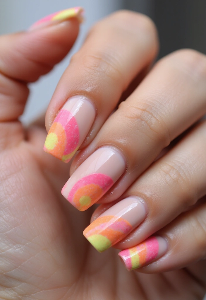 25 Dazzling Neon Nail Ideas for 2025 That Will Leave Everyone Staring! - 13. Neon Spiral French Tips