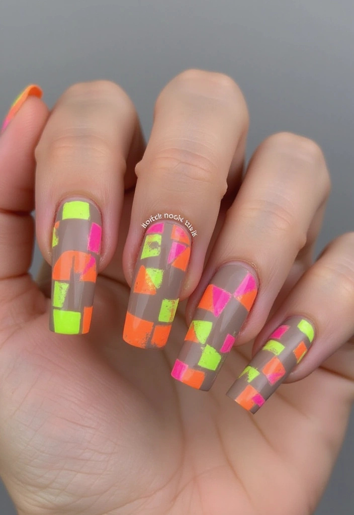 25 Dazzling Neon Nail Ideas for 2025 That Will Leave Everyone Staring! - 14. Neon Checkerboard Nails