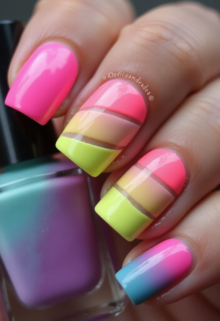 25 Dazzling Neon Nail Ideas for 2025 That Will Leave Everyone Staring! - 17. Neon Gradient with Negative Space
