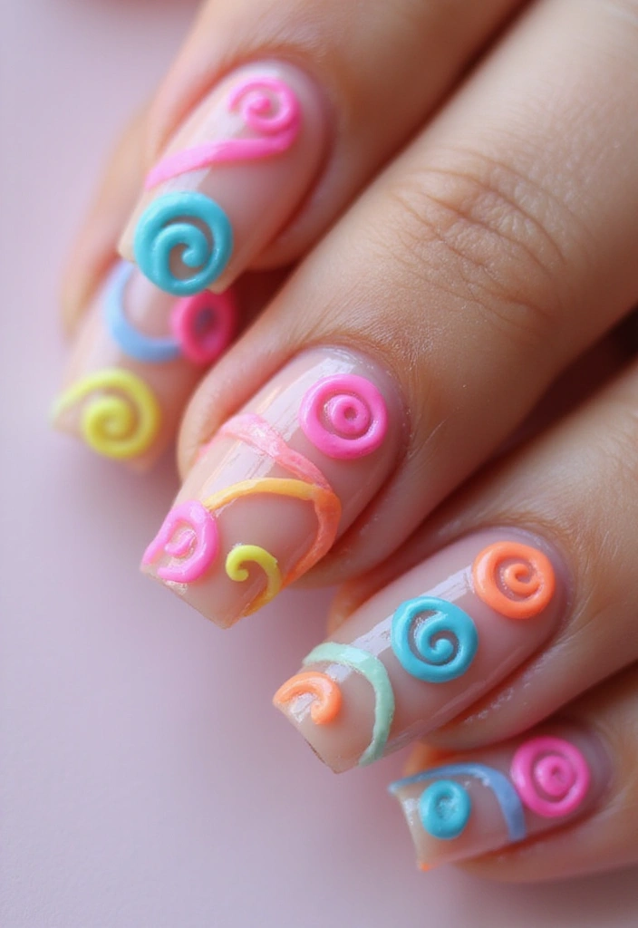 25 Dazzling Neon Nail Ideas for 2025 That Will Leave Everyone Staring! - 19. Neon Spiral Nail Art