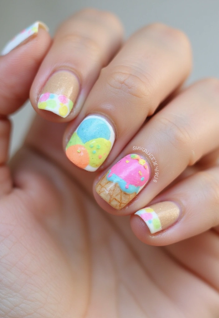 25 Dazzling Neon Nail Ideas for 2025 That Will Leave Everyone Staring! - 20. Neon Ice Cream Cone Nails