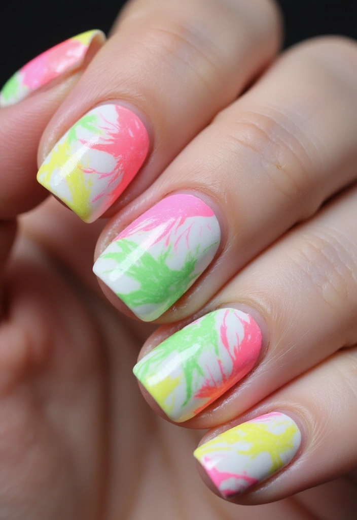 25 Dazzling Neon Nail Ideas for 2025 That Will Leave Everyone Staring! - 4. Neon Marble Effect