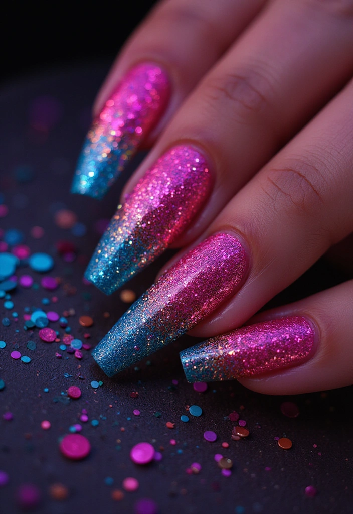 25 Dazzling Neon Nail Ideas for 2025 That Will Leave Everyone Staring! - 6. Neon Glitter Gradient