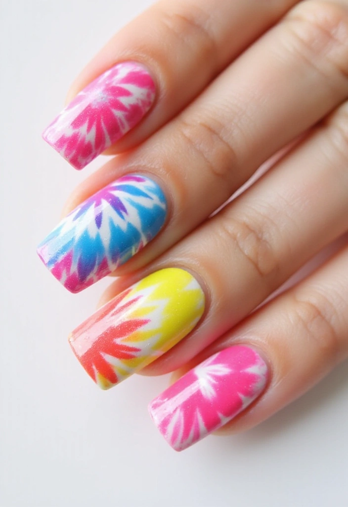 25 Dazzling Neon Nail Ideas for 2025 That Will Leave Everyone Staring! - 8. Neon Tie-Dye Nails