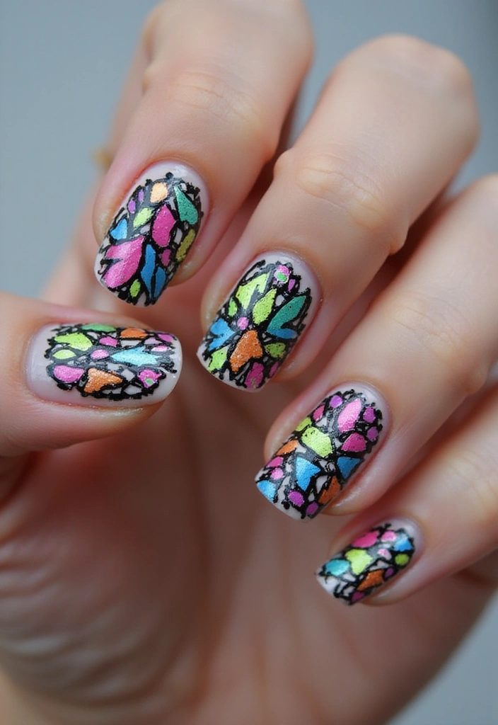 25 Dazzling Neon Nail Ideas for 2025 That Will Leave Everyone Staring! - 9. Neon Stained Glass Effect