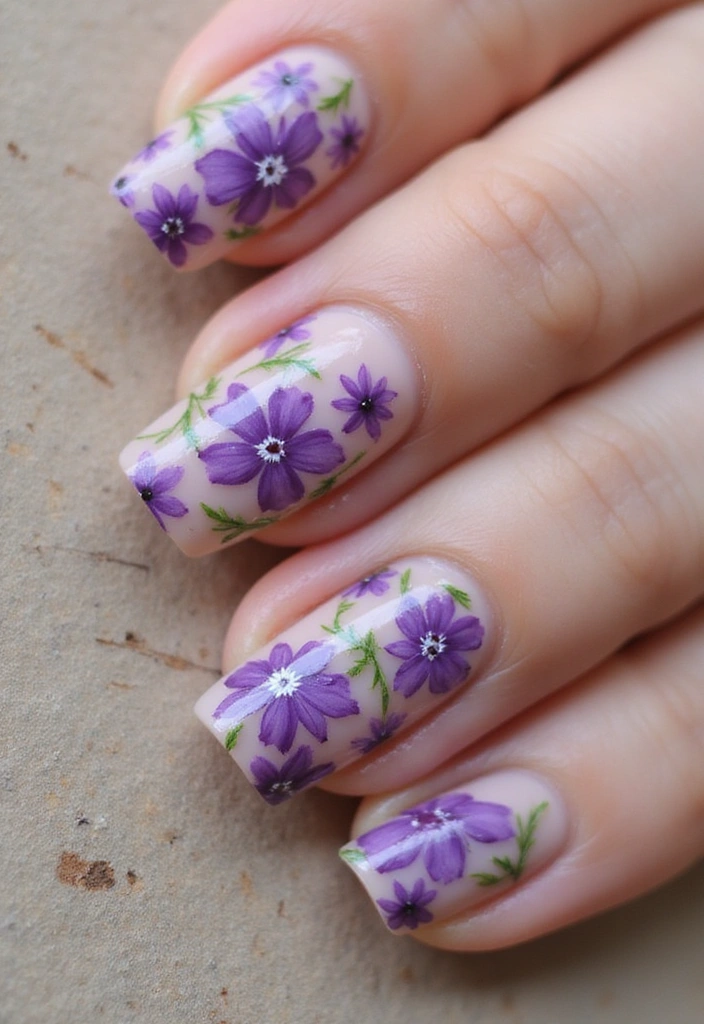 25 Stunning Purple Nail Designs You Need to Try (Your Friends Will Be Jealous!) - 2. Floral Fantasy