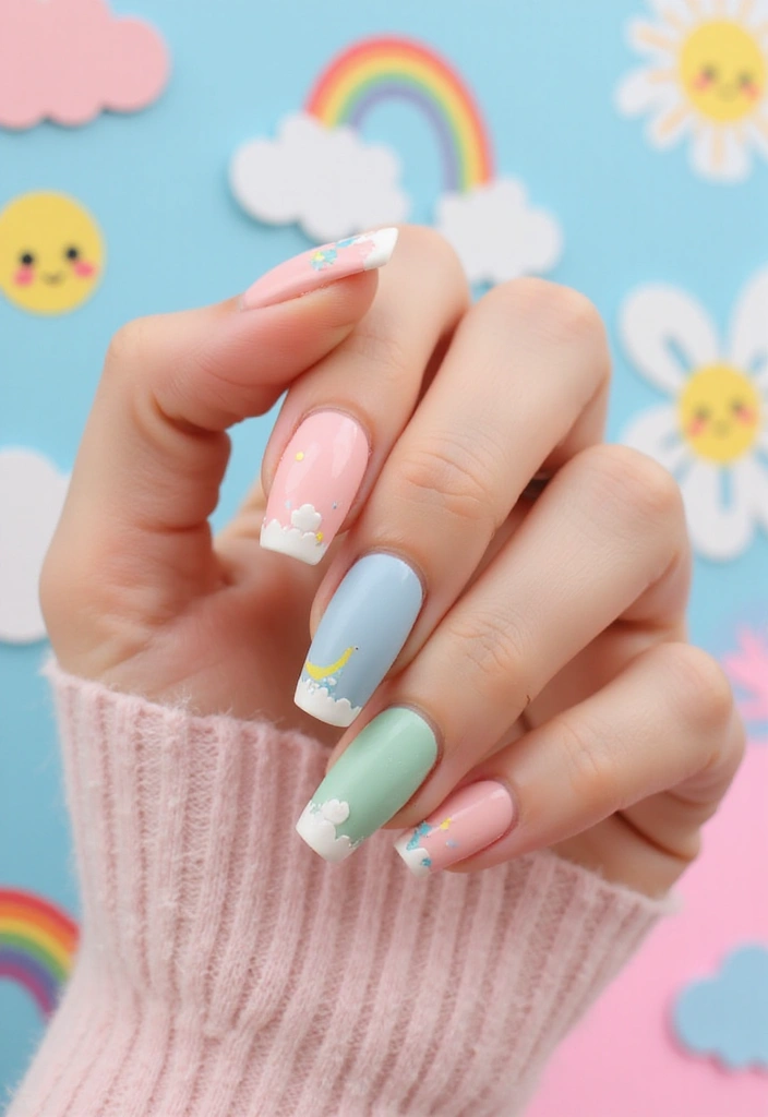 Discover 12 Hailey Bieber-Inspired Nail Looks That Will Make You the Trendsetter! - 5. Pastel Rainbow Nails