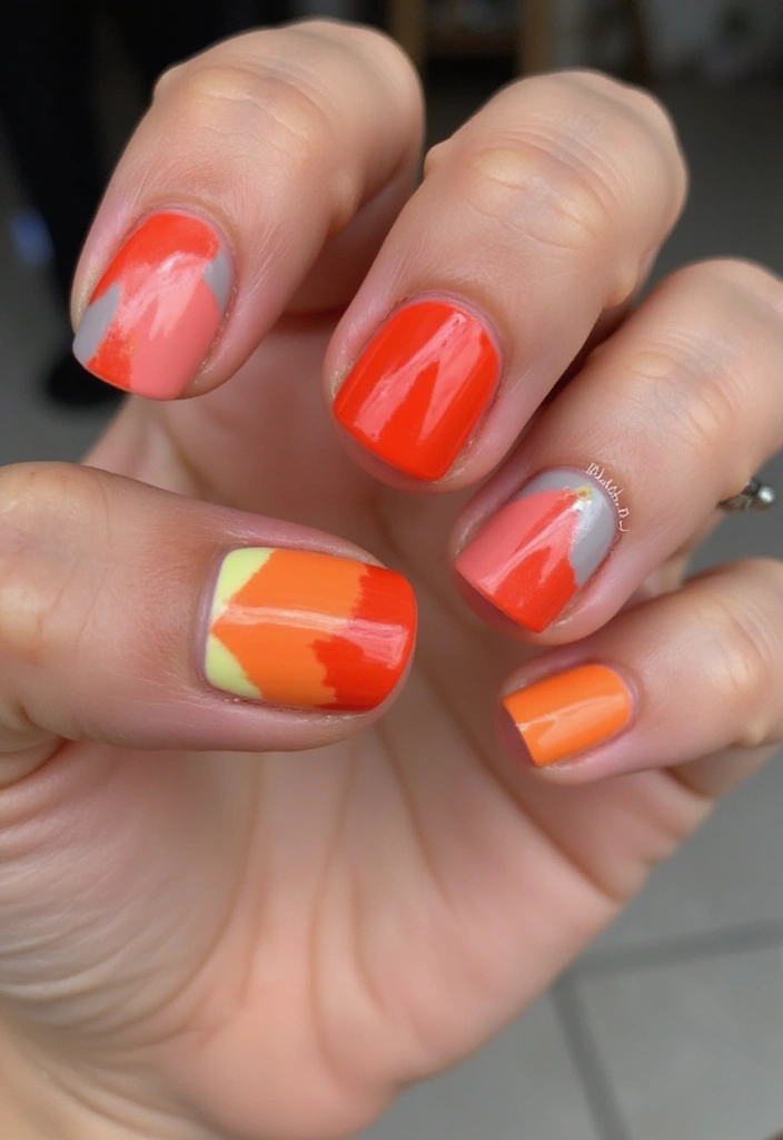 15 Stunning Orangey Red Nails You'll Want to Rock This Summer (Number 7 Is a Must-See!) - 12. Color Blocking