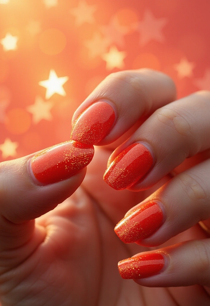 15 Stunning Orangey Red Nails You'll Want to Rock This Summer (Number 7 Is a Must-See!) - 4. Glitter Fade