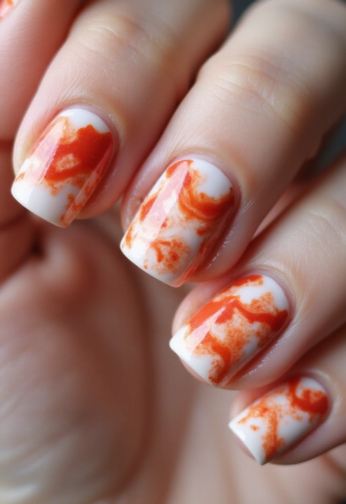 15 Stunning Orangey Red Nails You'll Want to Rock This Summer (Number 7 Is a Must-See!) - 7. Marble Effect