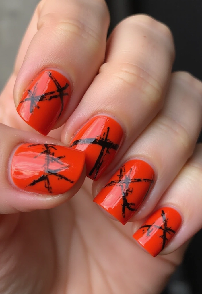 15 Stunning Orangey Red Nails You'll Want to Rock This Summer (Number 7 Is a Must-See!) - 8. Abstract Scribbles