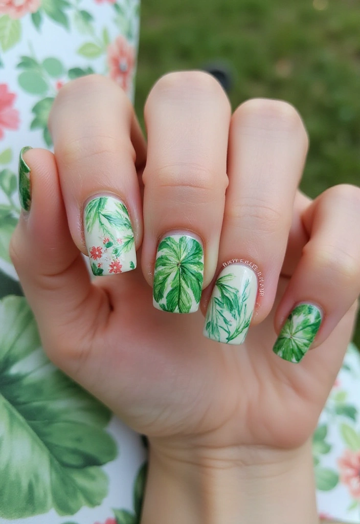 16 Summer Nails 2025 Designs That Are So Hot, They’ll Make You Want to Book a Vacation! - 2. Tropical Leaves
