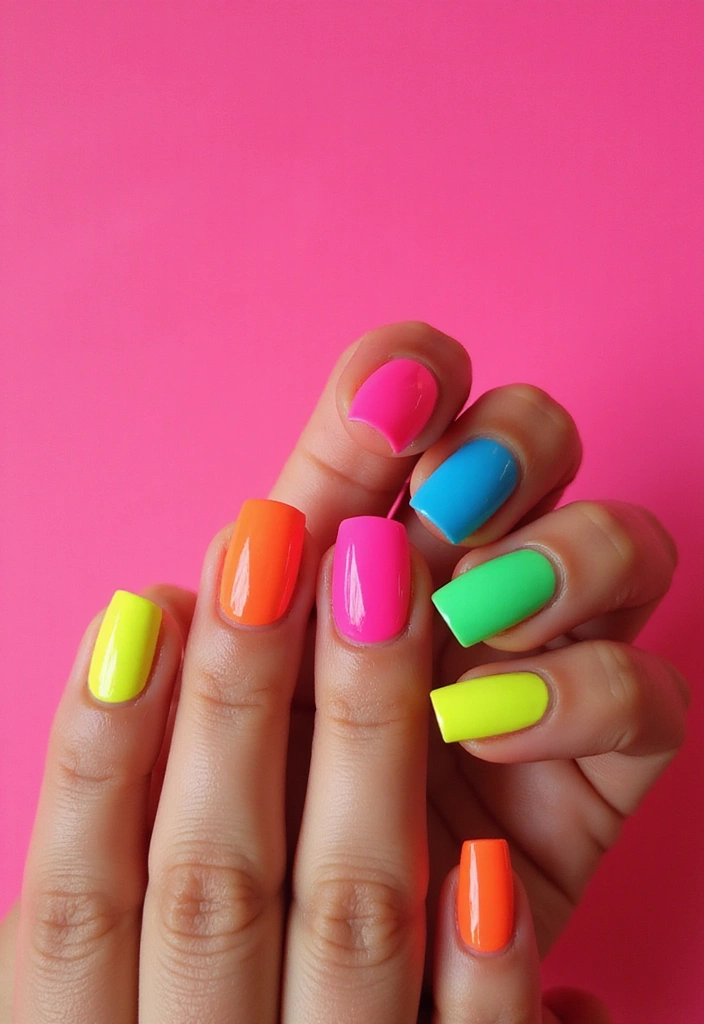 20 Stunning Nail Designs You Can Do at Home (Tip #14 Is a Game Changer!) - 9. Neon Burst