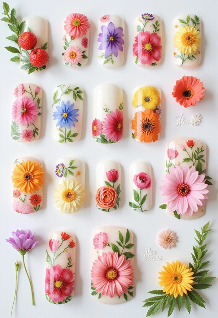 20 Uñas Tendencia que Están Arrasando Este Año (Te Sorprenderá el #5!) - 3. Uñas Florales