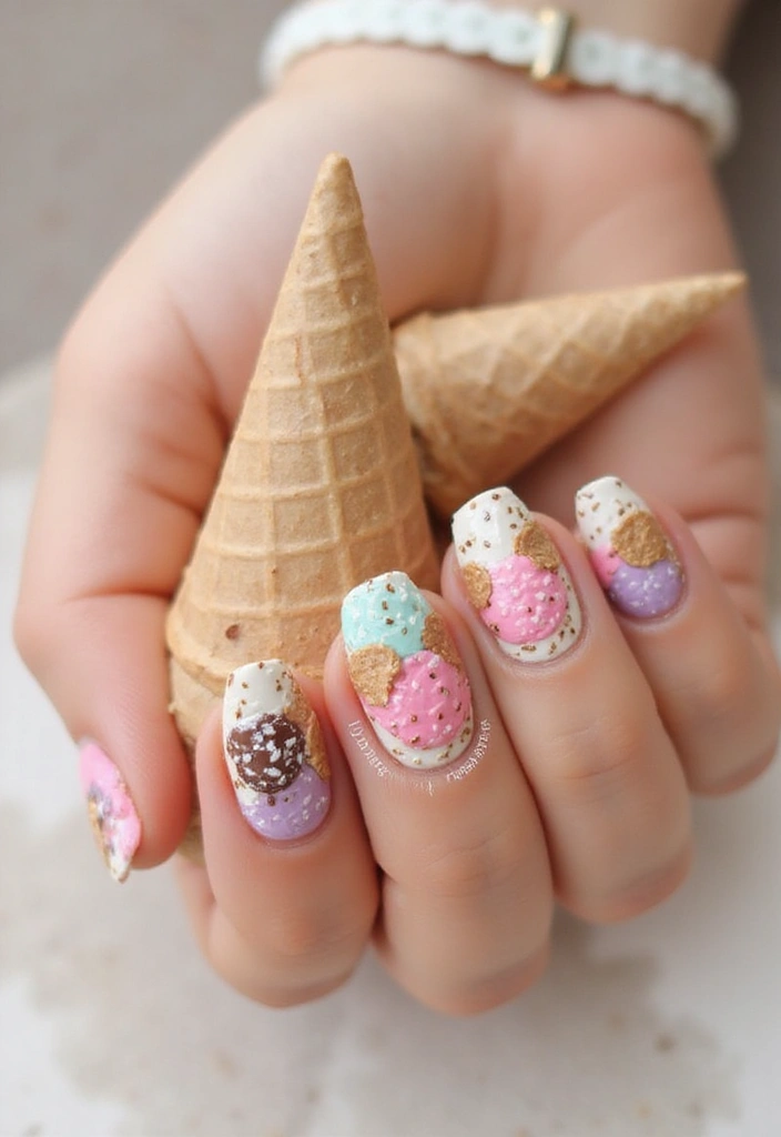 20 Vibrant Summer Nail Designs That Will Make Your Friends Green with Envy! - 14. Ice Cream Cones
