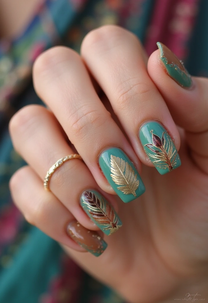 20 Vibrant Summer Nail Designs That Will Make Your Friends Green with Envy! - 16. Bohemian Feathers